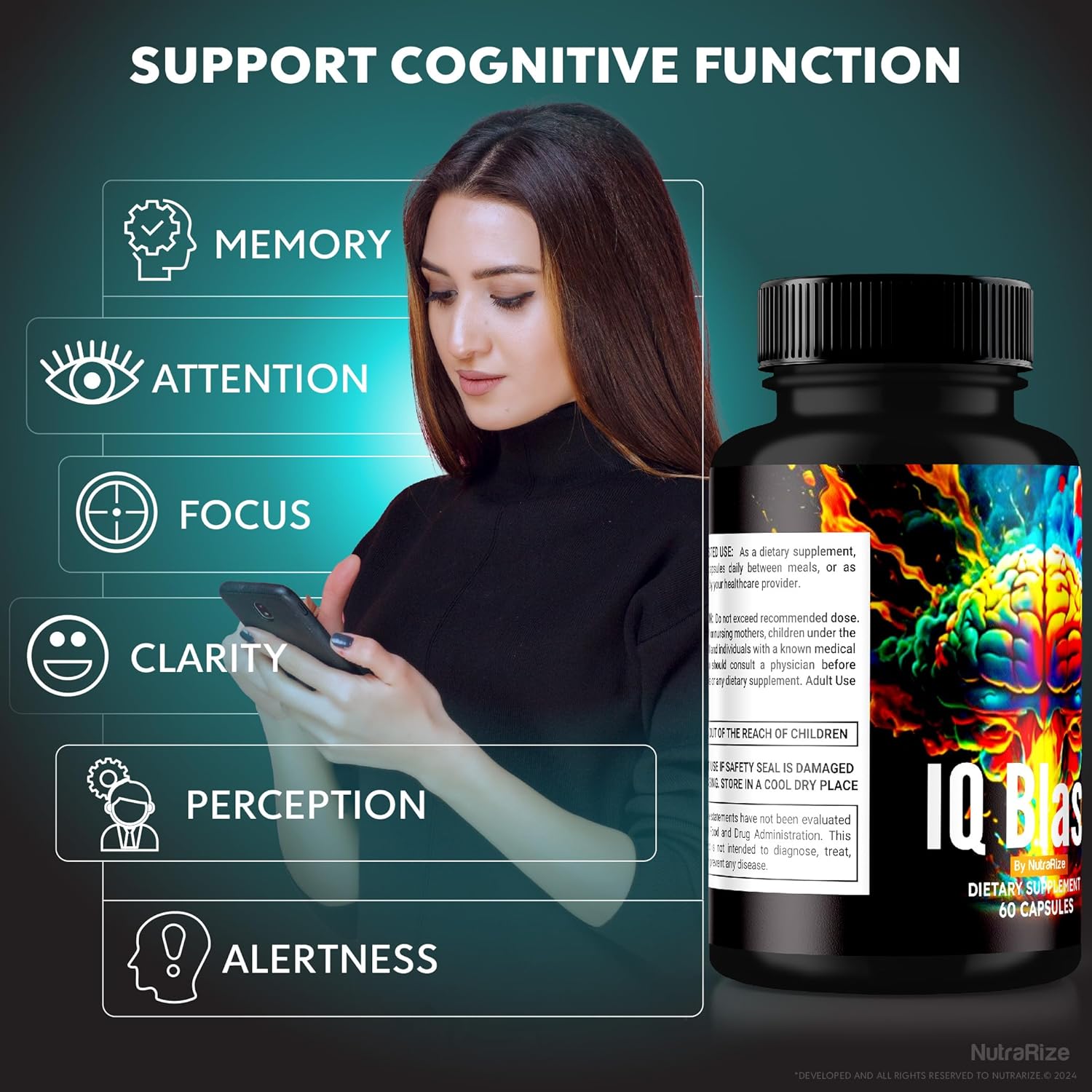2-Pack NutraRize IQ Blast Pro Capsules - Advanced Brain Health Support Supplement with All Natural Formula for Optimal Cognitive Function - Reduce Brain Fog - 120 Capsules - Reviews