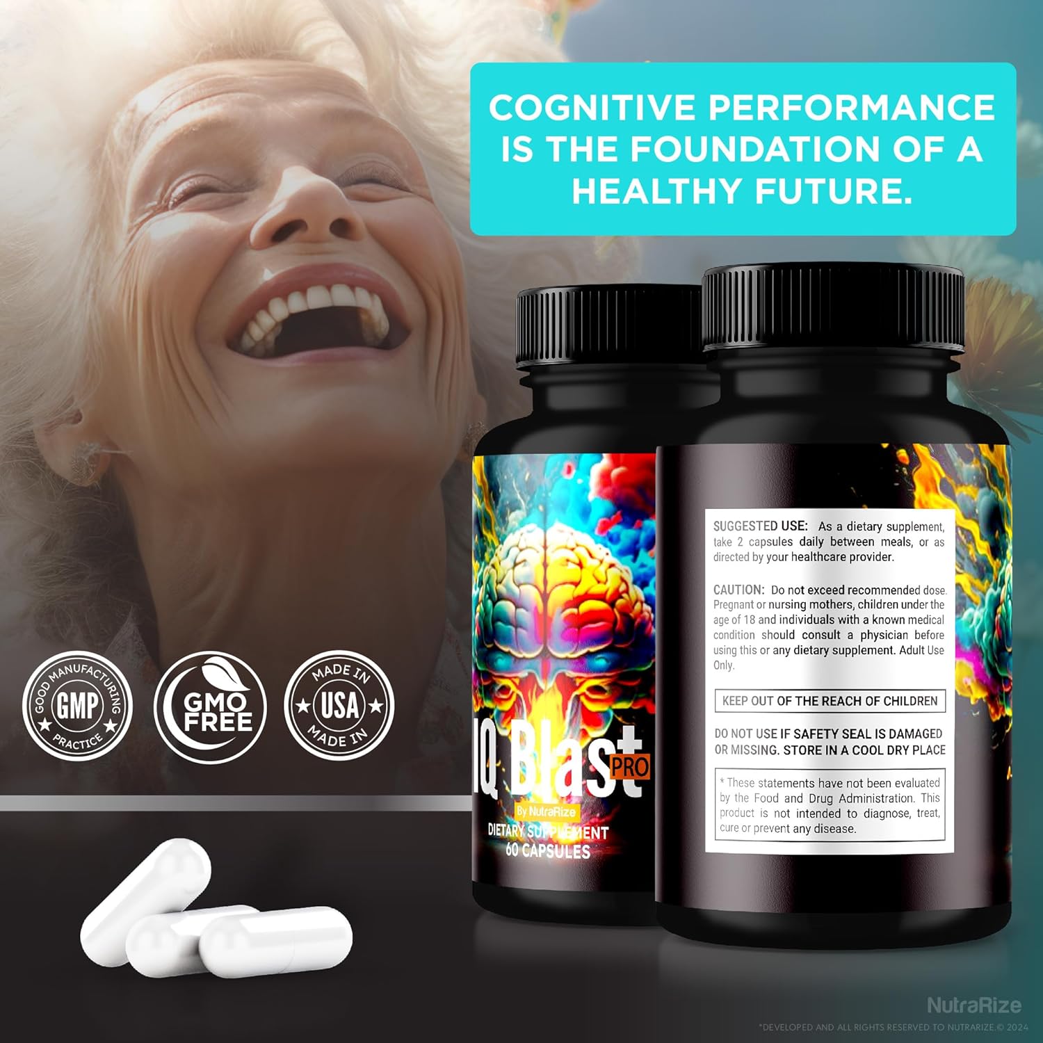 2-Pack NutraRize IQ Blast Pro Capsules - Advanced Brain Health Support Supplement with All Natural Formula for Optimal Cognitive Function - Reduce Brain Fog - 120 Capsules - Reviews