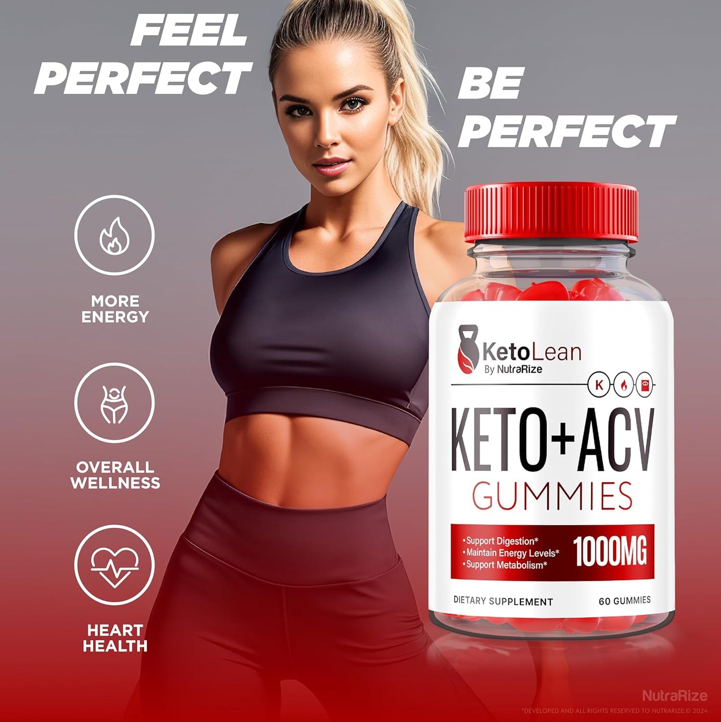 2 Pack NutraRize Keto Lean Apple Cider Vinegar Gummies - 1000MG ACV Keto Supplement with Keto Vitamins - Official Keto Plus ACV - 120 Gummies