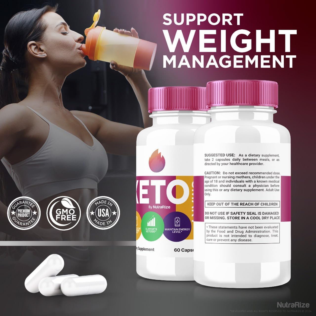 2 Pack NutraRize Keto Smart Capsules - Advanced Slimming Formula Supplement for Targeting Belly Fat - 120 Capsules