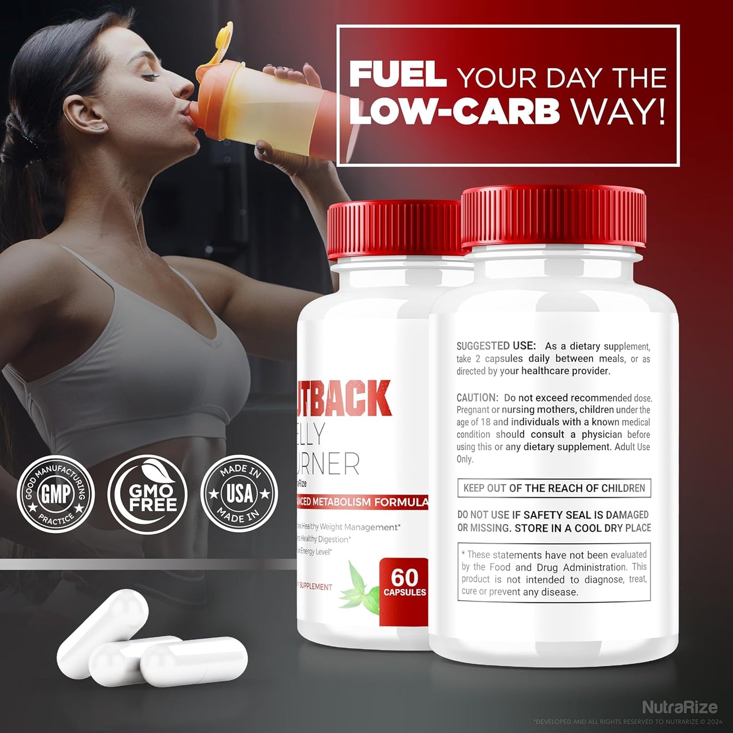 2 Pack NutraRize Outback Belly Burner Keto Capsules - All Natural Supplement for Fitness Goals - Official Reviews (120 Capsules)