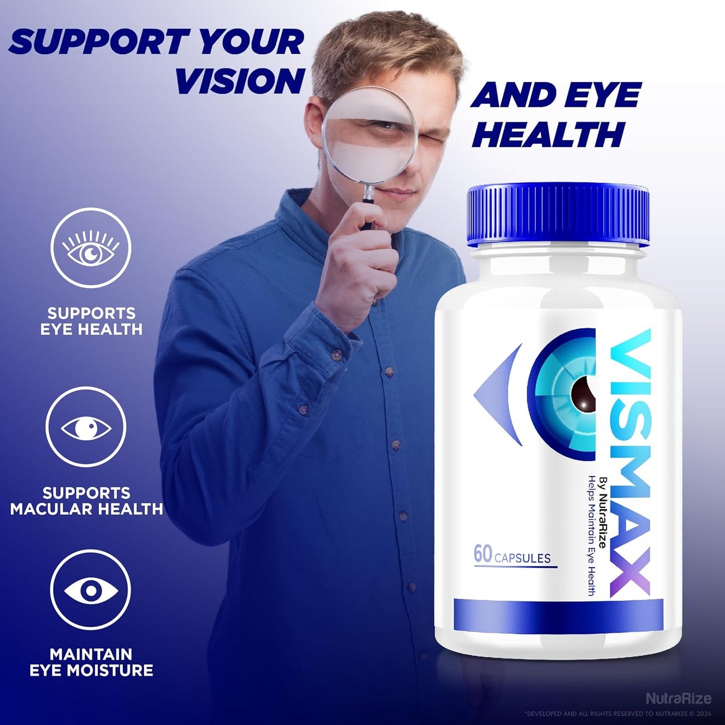 2 Pack NutraRize VisMax Pills - Natural Eye Health Formula, Eye Vitamins for Improved Vision Support, 120 Capsules