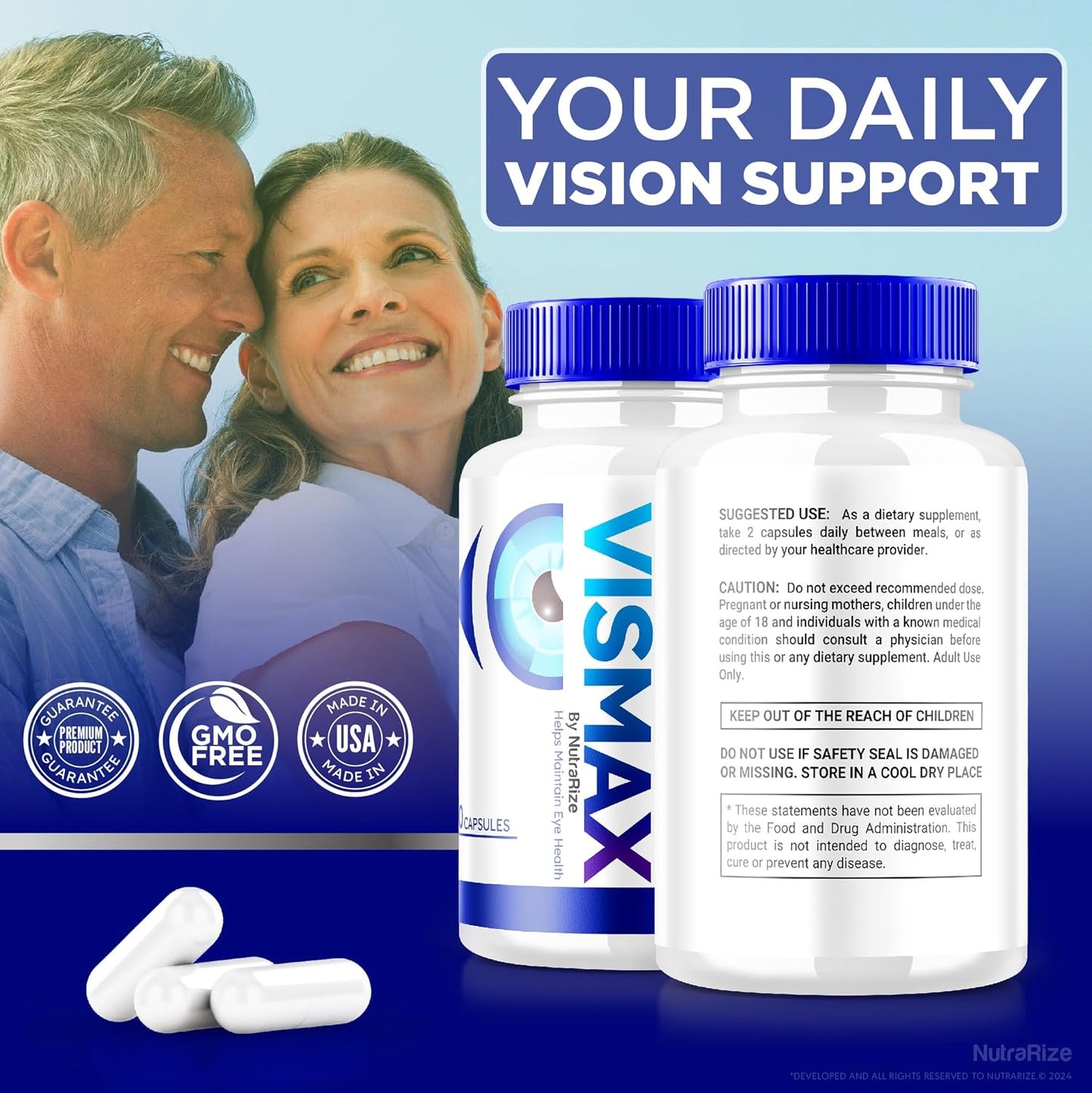 2 Pack NutraRize VisMax Pills - Natural Eye Health Formula, Eye Vitamins for Improved Vision Support, 120 Capsules