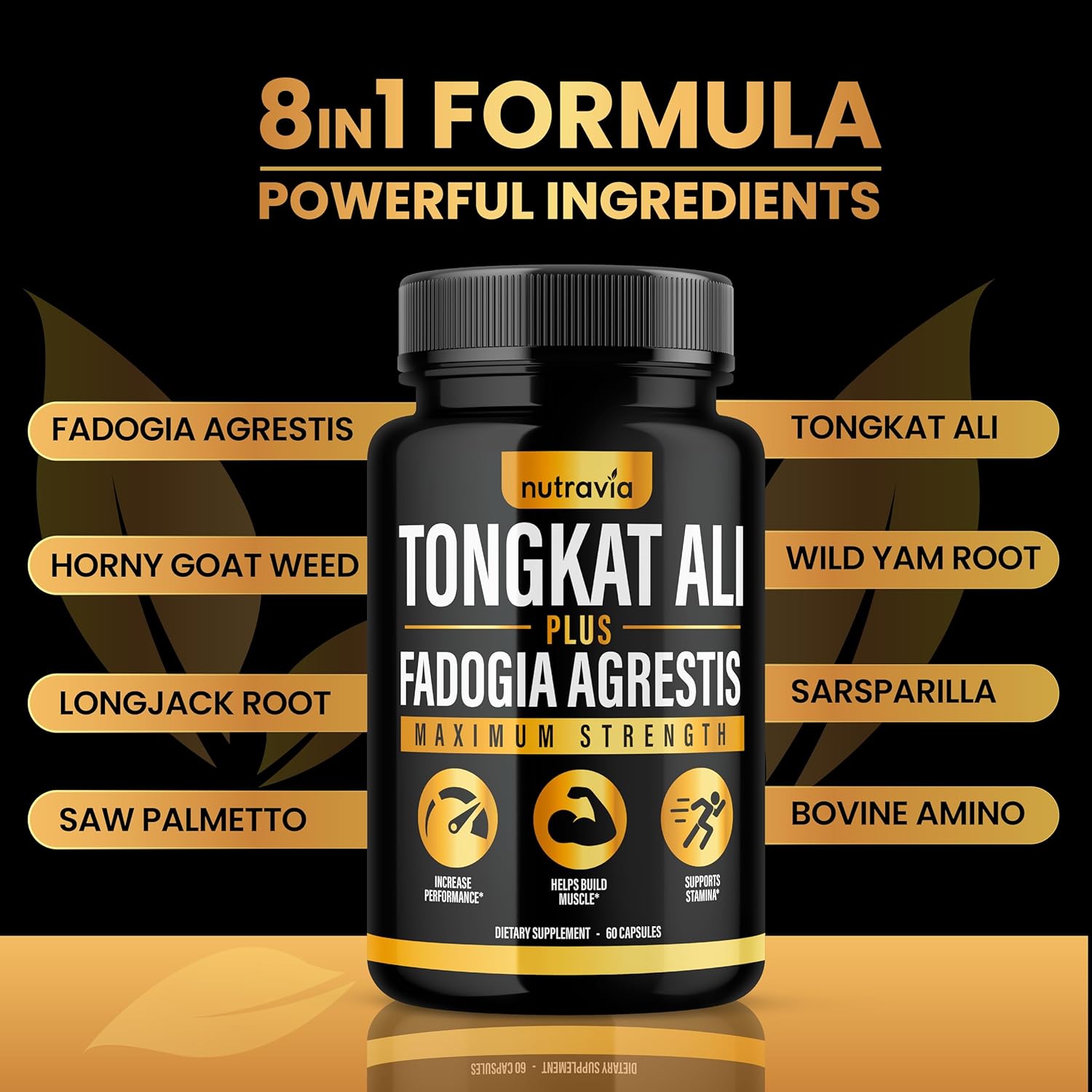 2 Pack Nutravia Tongkat Ali Fadogia Agrestis Supplement for Men & Women - Male Nitric Oxide Booster with Longjack Extract Powder - Performance Blend Capsules for Testosterone & Energy Boost