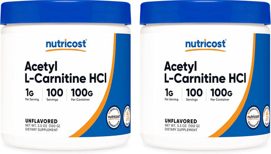 2 Pack Nutricost Acetyl L-Carnitine Powder - 200 Servings, 1000mg Per Serving - Pure ALCAR Supplement, Non GMO, Gluten Free