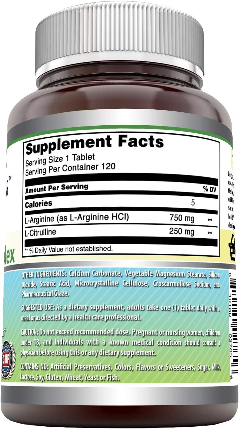 2 Pack of Amazing Nutrition L-Arginine/L-Citrulline Complex 1000mg Tablets - Non-GMO & Gluten Free - Made in USA - 120 Count
