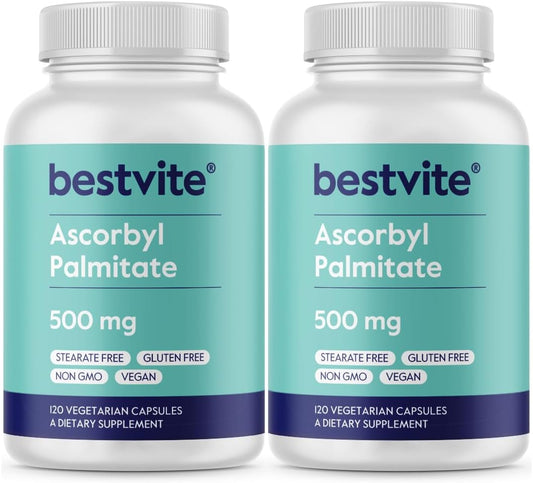2-Pack of BESTVITE Ascorbyl Palmitate 500mg Vegetarian Capsules - Pure Formula with No Stearates, Fillers, or Flow Agents