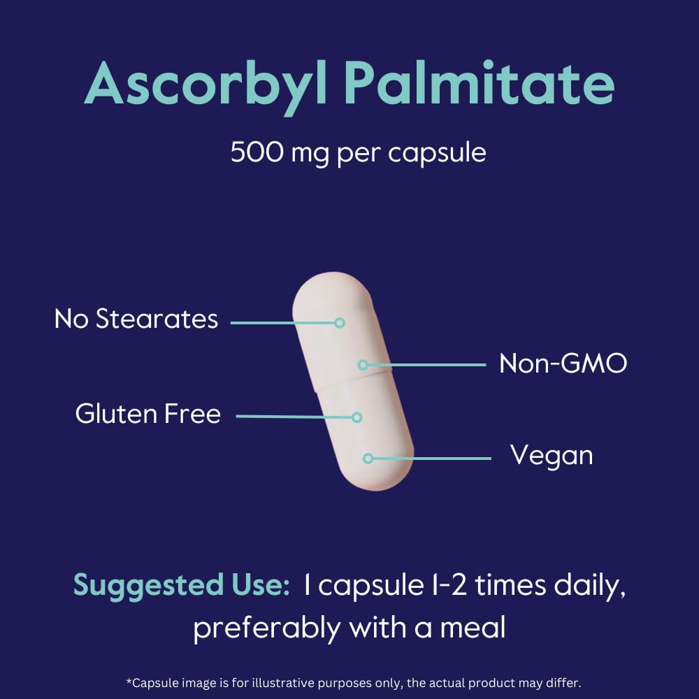 2-Pack of BESTVITE Ascorbyl Palmitate 500mg Vegetarian Capsules - Pure Formula with No Stearates, Fillers, or Flow Agents