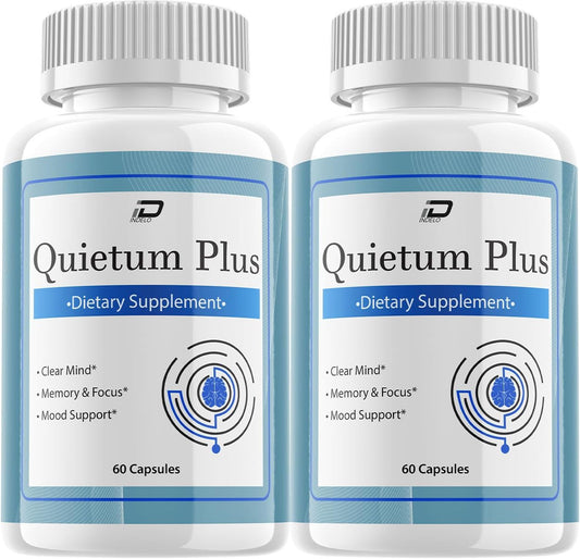2 Pack of Indelo Quietum Plus Brain Supplement Capsules - Natural Memory and Focus Pills with Maximum Strength Formula for QuietumPlus Support and Reviews
