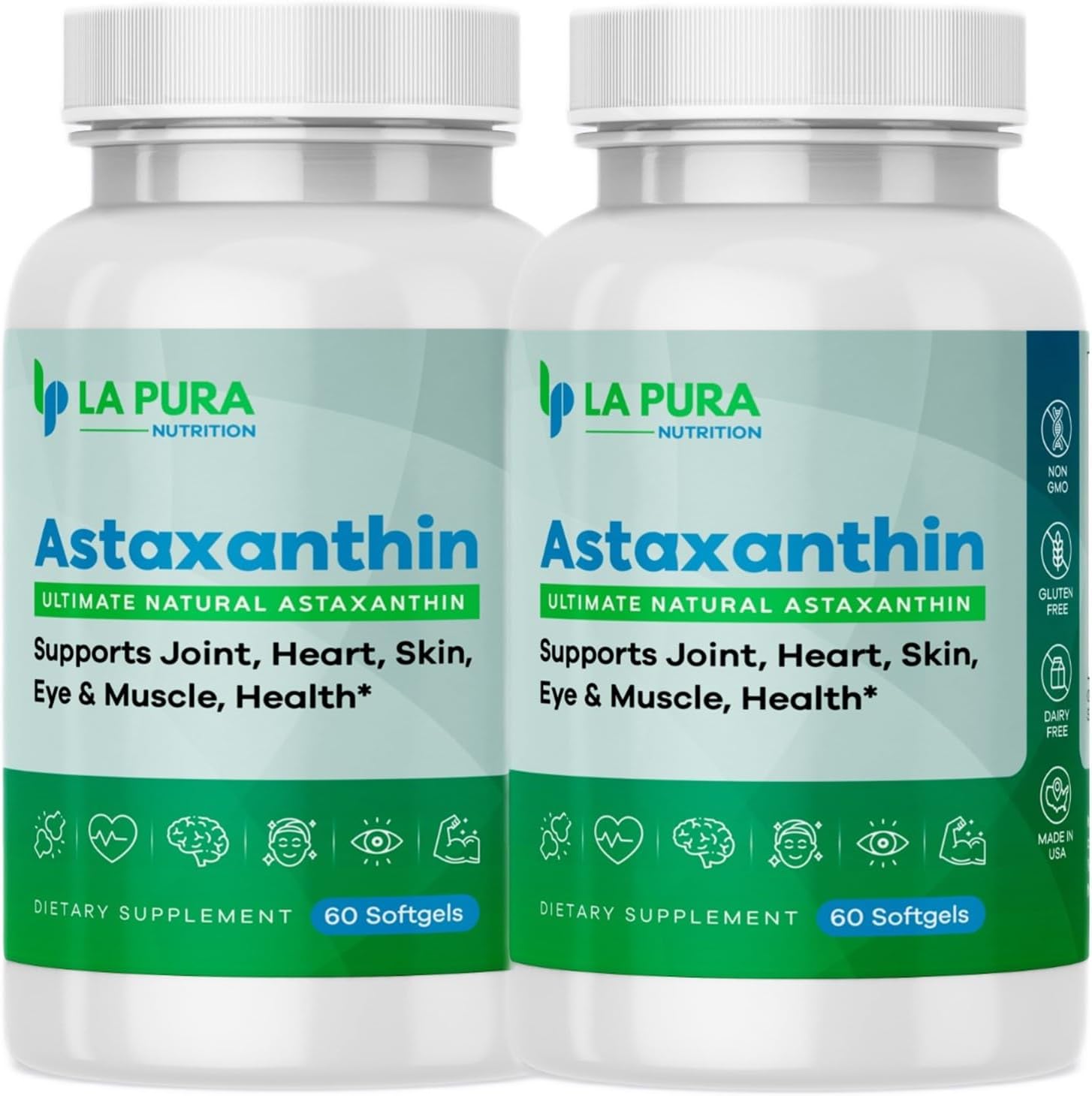 2 Pack of LaPura Ultimate Natural Astaxanthin 10mg Softgel Capsules - Pure Non-GMO Gluten-Free Antioxidant Supplement for Joints, Heart, Brain, Skin, Eyes & Muscles