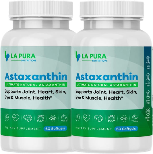 2 Pack of LaPura Ultimate Natural Astaxanthin 10mg Softgel Capsules - Pure Non-GMO Gluten-Free Antioxidant Supplement for Joints, Heart, Brain, Skin, Eyes & Muscles
