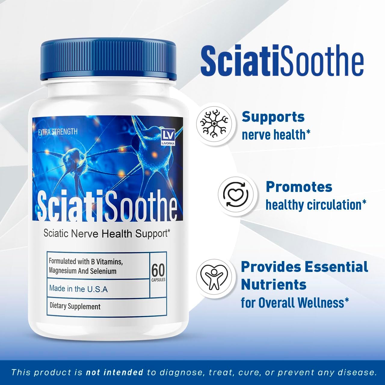 2 Pack of LIVORKA Sciatisoothe Supplement Capsules for Sciatic Nerve Pain Relief - 120 Capsules for 2 Months