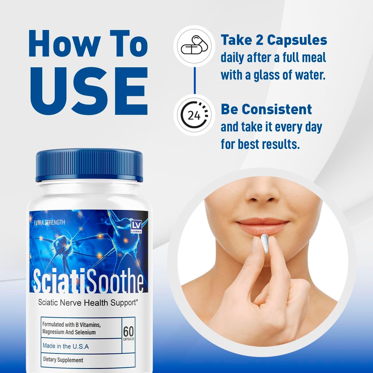 2 Pack of LIVORKA Sciatisoothe Supplement Capsules for Sciatic Nerve Pain Relief - 120 Capsules for 2 Months