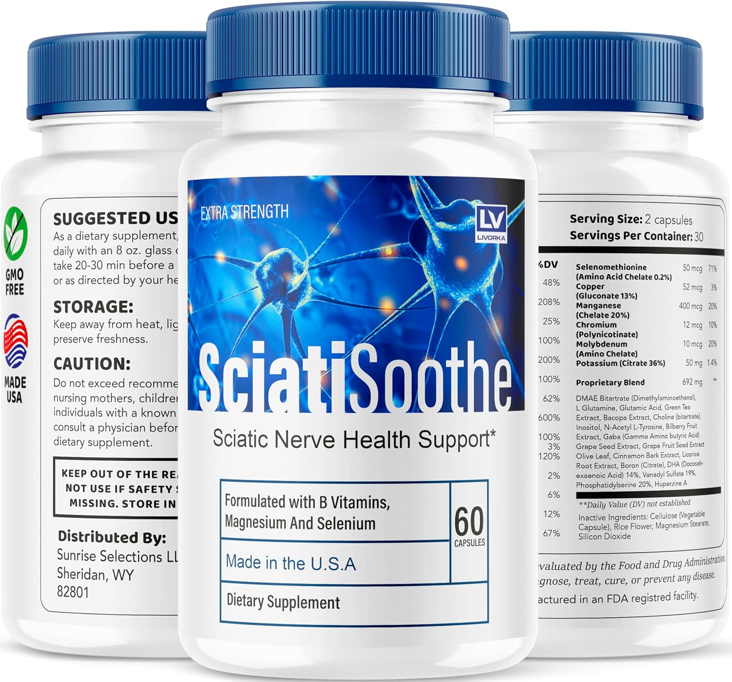 2 Pack of LIVORKA Sciatisoothe Supplement Capsules for Sciatic Nerve Pain Relief - 120 Capsules for 2 Months