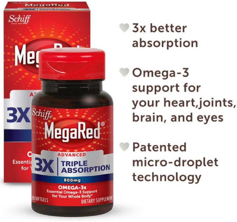 2 Pack of MegaRed Advanced 6X Absorption Fish Oil Softgels - 800mg Omega-3s with EPA/DHA for Heart, Brain, Joint, and Eye Health - No Fishy Aftertaste - 80 Count