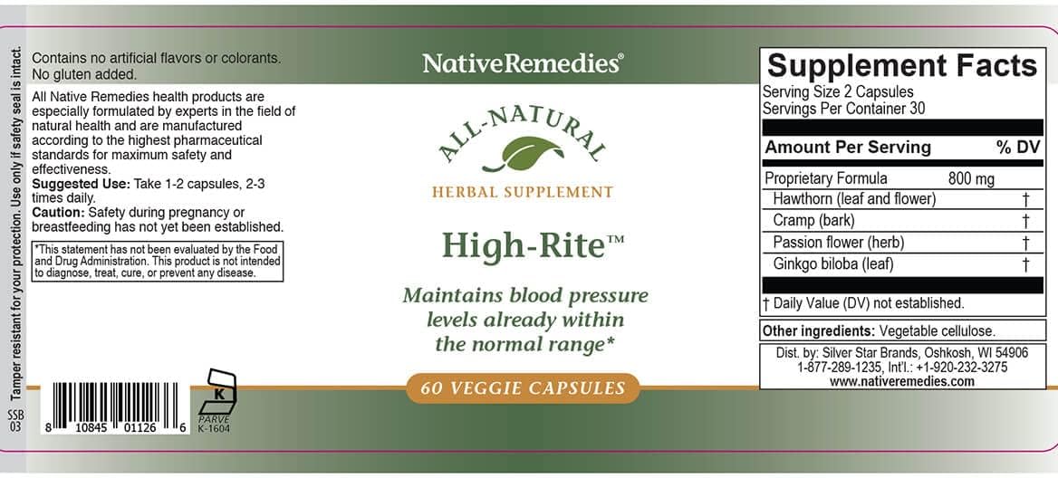 2 Pack of Native Remedies High-Rite Vegetarian Capsules for Blood Pressure Support