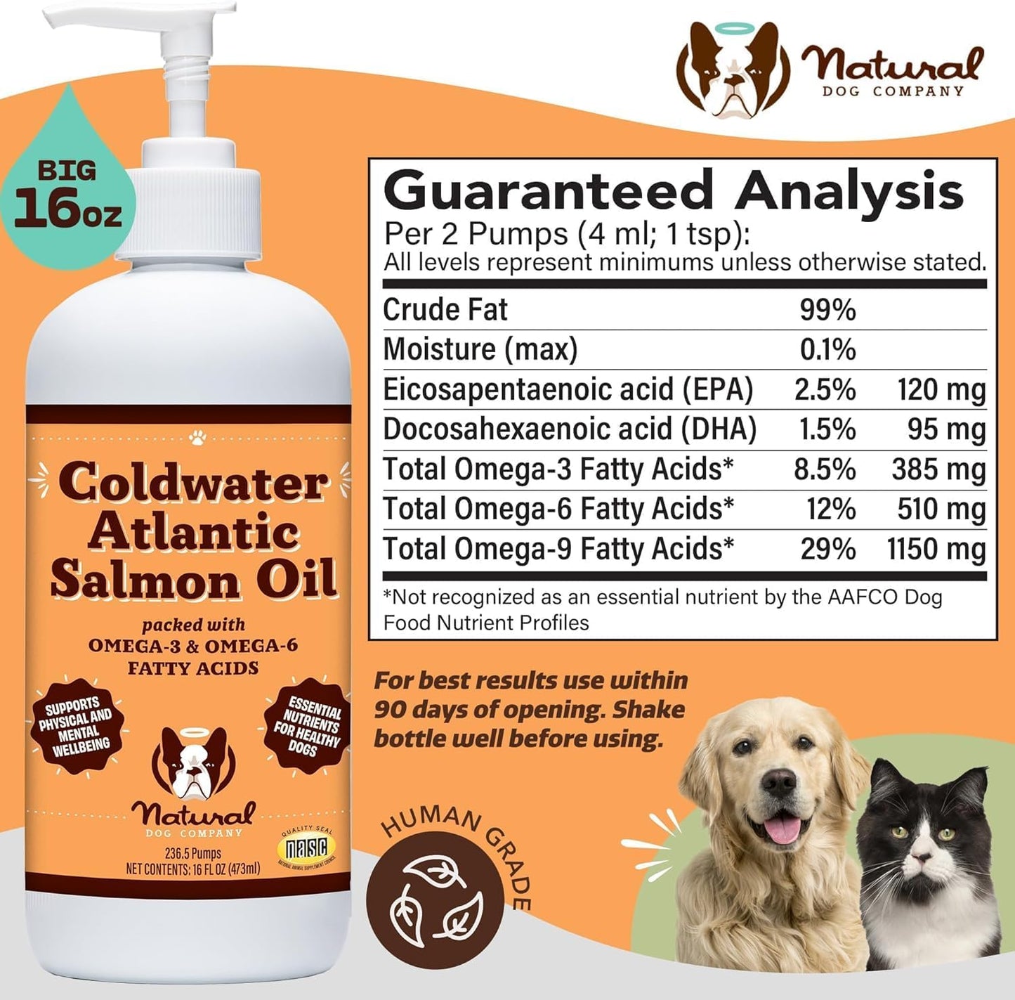 2 Pack of Natural Dog Company Coldwater Atlantic Salmon - 16oz - Omega 3 Fish Oil Supplement for Senior Dogs with Joint Support - Easy to Digest - Ideal for Large Breed and Multi Dog Families