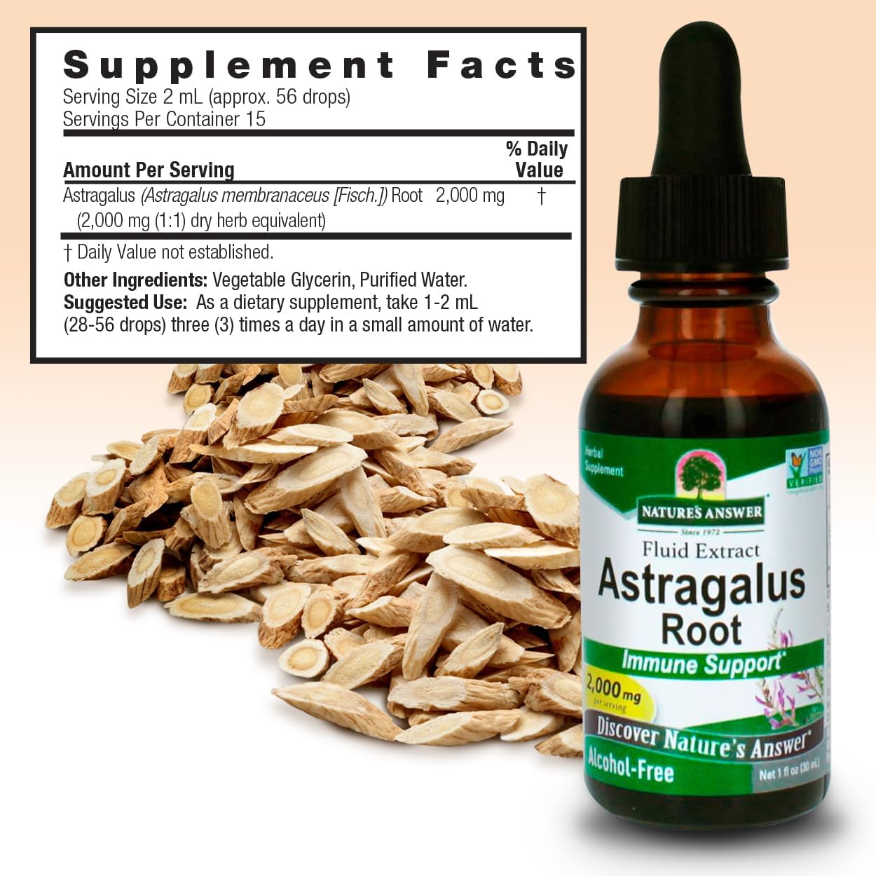 2 Pack of Nature's Answer Astragalus Root Alcohol Free Herbal Supplement for Immune Support and Cardiovascular Health - 1 Ounce Each | Natural Stress Reliever