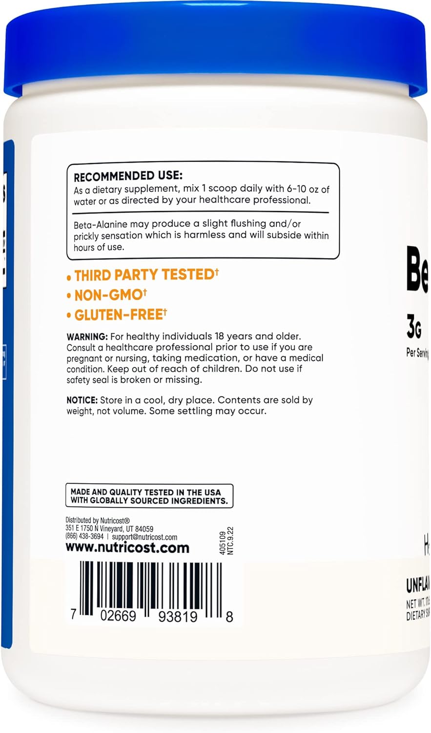 2 Pack of Nutricost Beta Alanine 500g Bottles (1 KG Total) - Pure Beta Alanine Supplement
