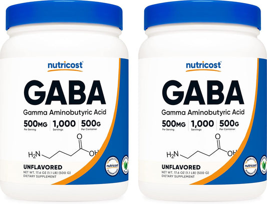 2 Pack of Nutricost Pure GABA Powder - 500 Grams (1.1 lbs)