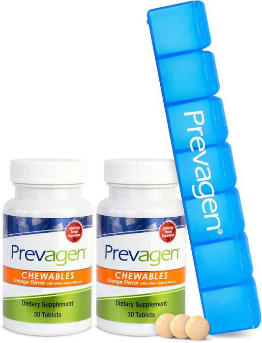 2 Pack of Prevagen Regular Strength 10mg Chewables with Apoaequorin, Vitamin D, and 7-Day Pill Minder