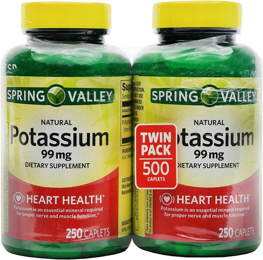 2 Pack of Spring Valley Potassium Gluconate Supplements, 99 mg Potassium (250 Count)