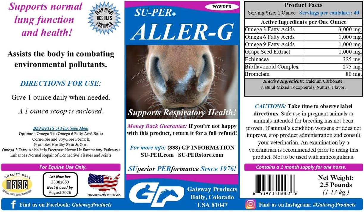 2 Pack of SU-PER Aller-G Respiratory Support Powder for Horses - Boosts Immune System & Lung Health, Fights Allergies & Pollutants - 2.5 lbs