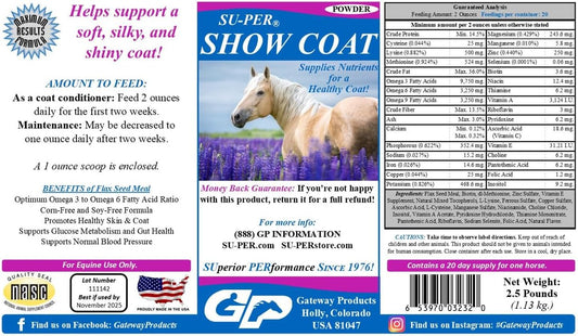 2 Pack of SU-PER Show Coat Supplement for Horses - Promotes Soft, Silky, Shiny Coat & Mane Growth - Contains Amino Acids, B-Complex Vitamins, Minerals - 2.5 lbs