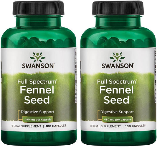 2 Pack of Swanson Fennel 480mg 100 Capsules for Digestive Health Support