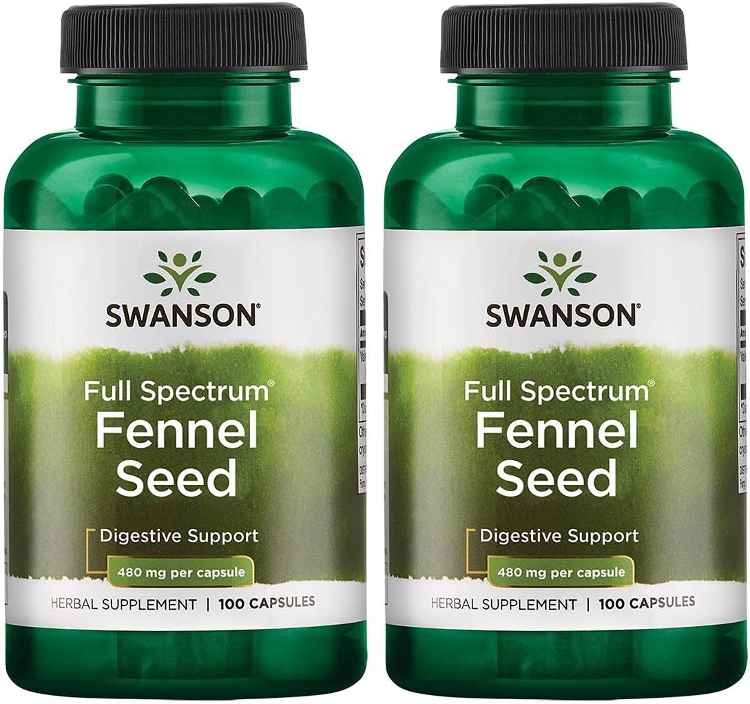 2 Pack of Swanson Fennel 480mg 100 Capsules for Digestive Health Support