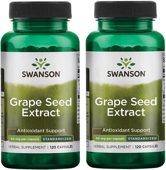 2 Pack of Swanson Standardized Grape Seed Extract Capsules, 50mg, 120 Count