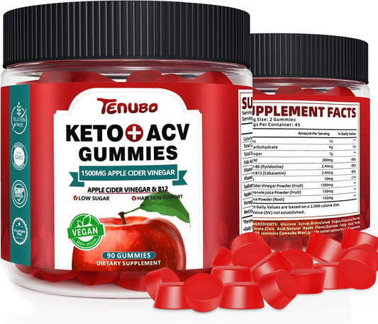 2 Pack of Tenubo 90 Count Keto Apple Cider Vinegar Gummies with 1500MG - 180 Count Keto ACV Gummies Supplement for Women and Men, Low Sugar & Gluten Free