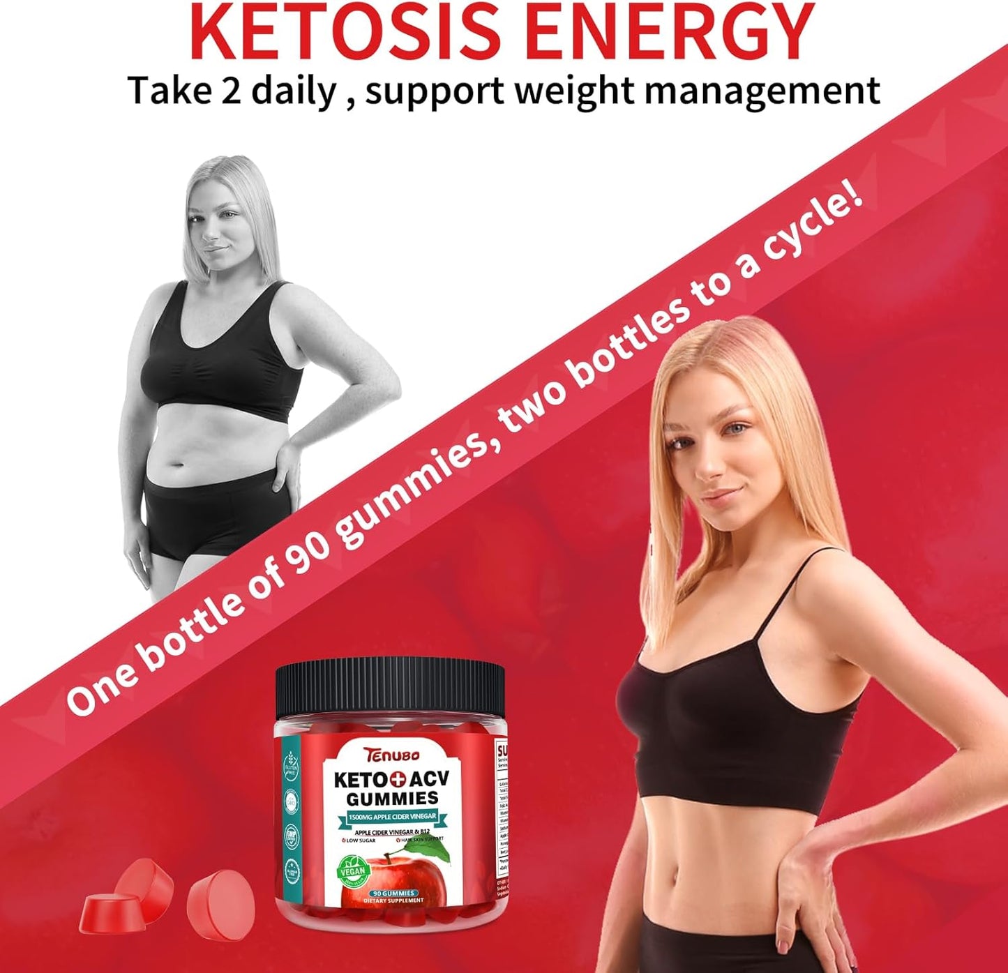 2 Pack of Tenubo 90 Count Keto Apple Cider Vinegar Gummies with 1500MG - 180 Count Keto ACV Gummies Supplement for Women and Men, Low Sugar & Gluten Free