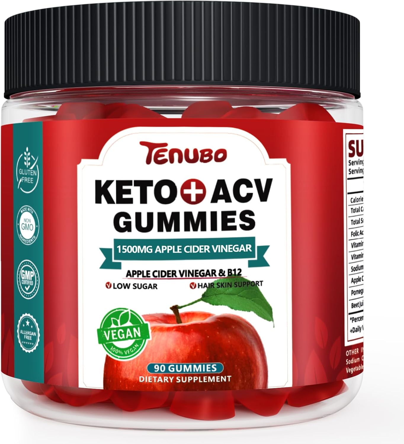 2 Pack of Tenubo 90 Count Keto Apple Cider Vinegar Gummies with 1500MG - 180 Count Keto ACV Gummies Supplement for Women and Men, Low Sugar & Gluten Free
