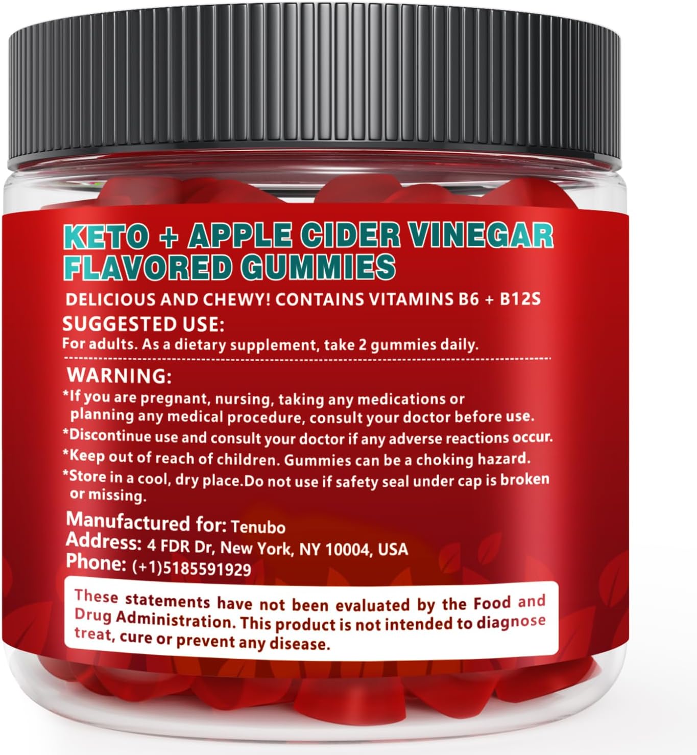2 Pack of Tenubo 90 Count Keto Apple Cider Vinegar Gummies with 1500MG - 180 Count Keto ACV Gummies Supplement for Women and Men, Low Sugar & Gluten Free