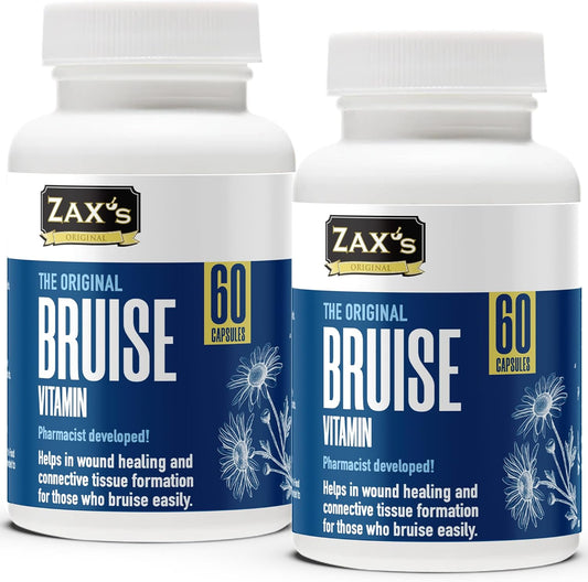 2 Pack of ZAX'S ORIGINAL Bruise Care Supplements - Pharmacist Developed Formula with Zinc, Vitamin K, D3, Ascorbic Acid, and Citrus Bioflavonoids - 60 Capsules