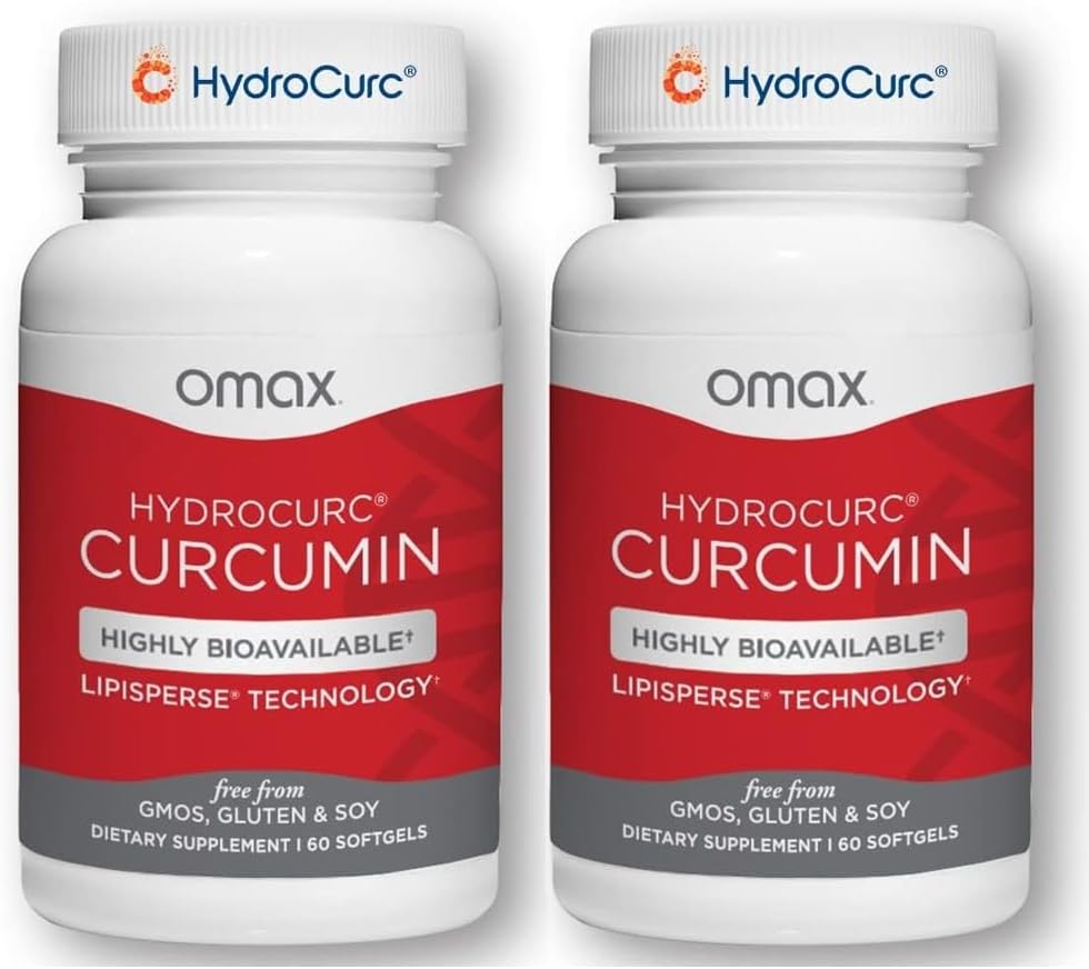 2 Pack Omax3 HydroCurc Turmeric Curcumin Softgels with Bioavailable MCT Oil Nanoparticle for Joint Health - 120 Softgels