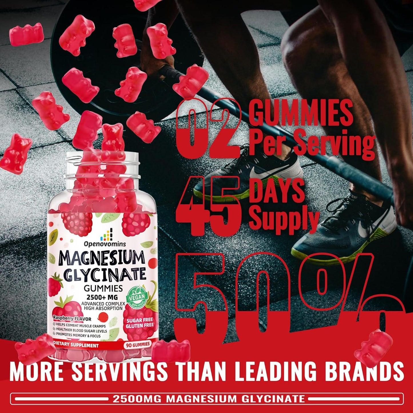 2 Pack OPENOVOMINS Creatine Monohydrate Gummies with L-Taurine + Vitamin B12 - Sugar Free Chewable Supplement for Men & Women, 180 Raspberry Gummies