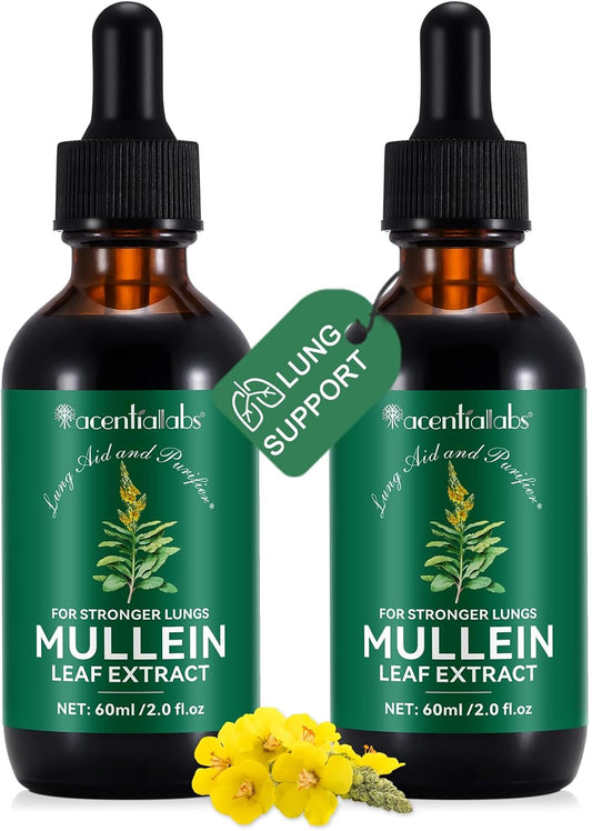 2 Pack Organic Liquid Mullein Extract Supplement for Lung Health - Vegan, Additive-Free Bronchial Cleanse Support - 2 fl oz Drops
