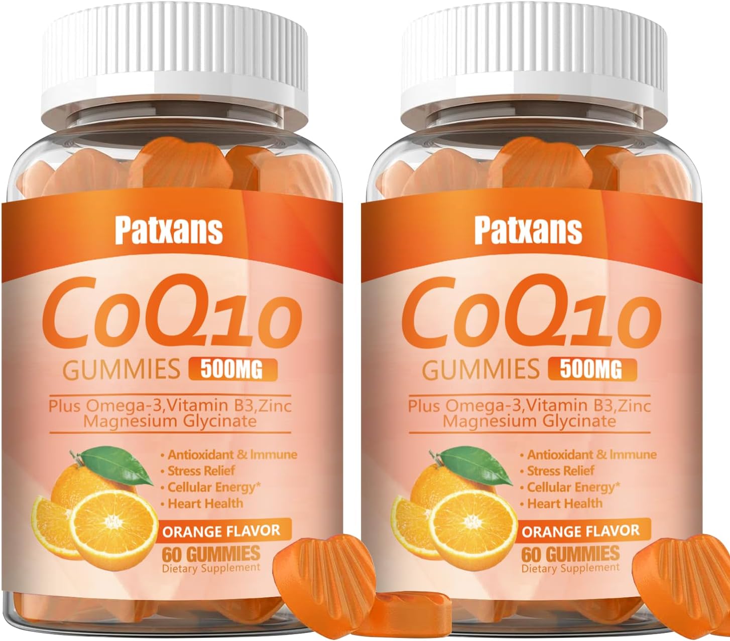 2 Pack Patxans CoQ10 Gummy Supplements - 500MG with Omega-3, Magnesium, Vitamin B3, Zinc - High Absorption for Heart Health, Energy, Antioxidants - Vegan, Non-GMO - 120 Count