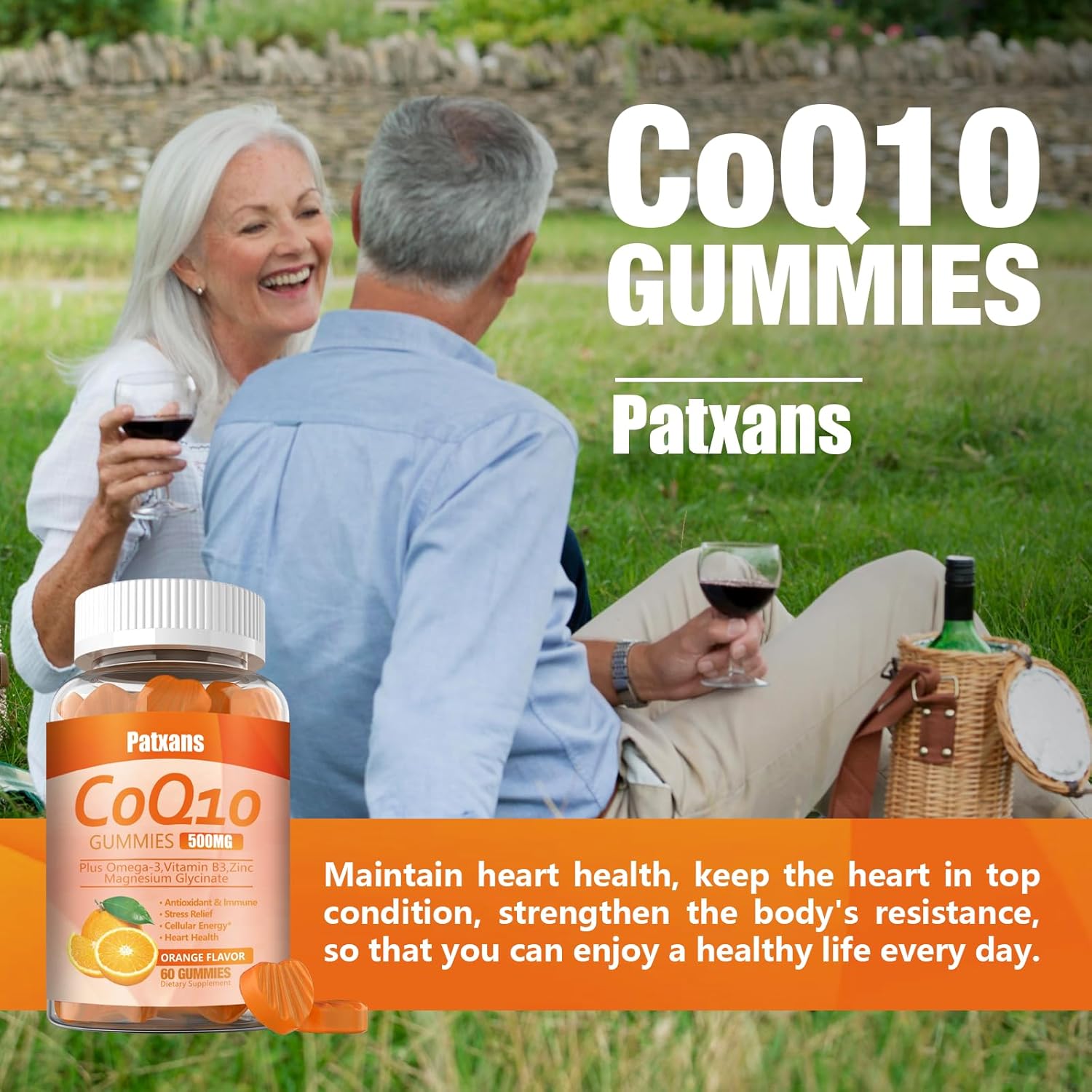 2 Pack Patxans CoQ10 Gummy Supplements - 500MG with Omega-3, Magnesium, Vitamin B3, Zinc - High Absorption for Heart Health, Energy, Antioxidants - Vegan, Non-GMO - 120 Count