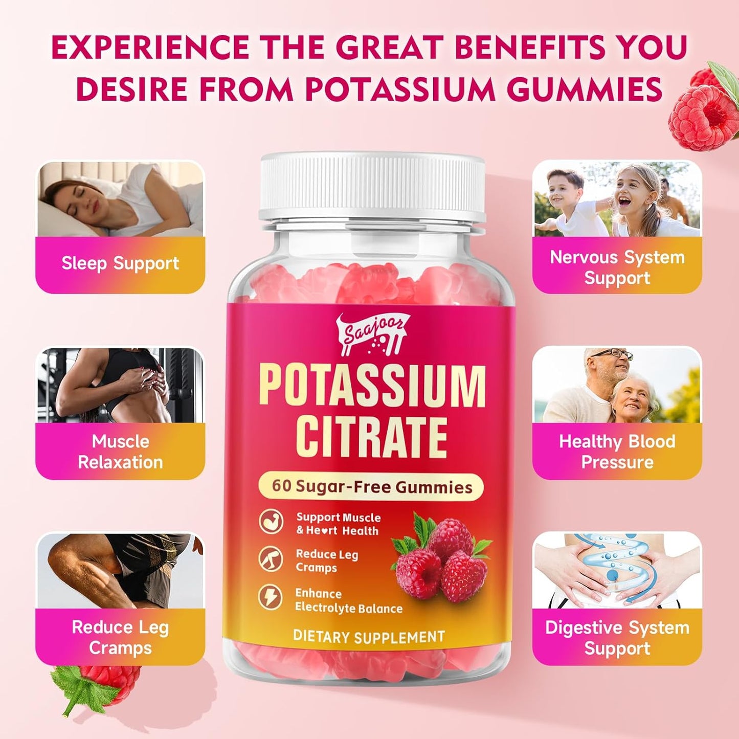 2 Pack Potassium Citrate Gummies 1000mg for Leg Cramps & Muscle Health - 120 Count - Adults Women & Men Supplement