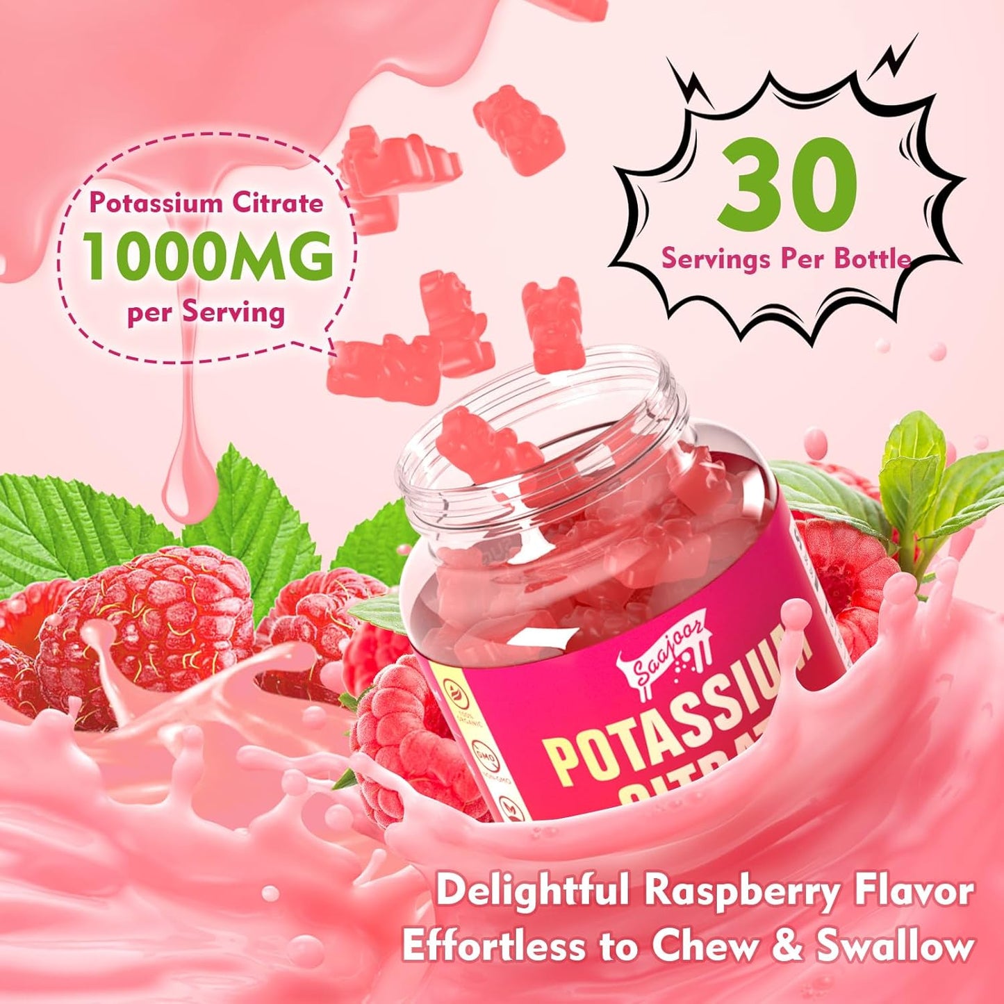2 Pack Potassium Citrate Gummies 1000mg for Leg Cramps & Muscle Health - 120 Count - Adults Women & Men Supplement