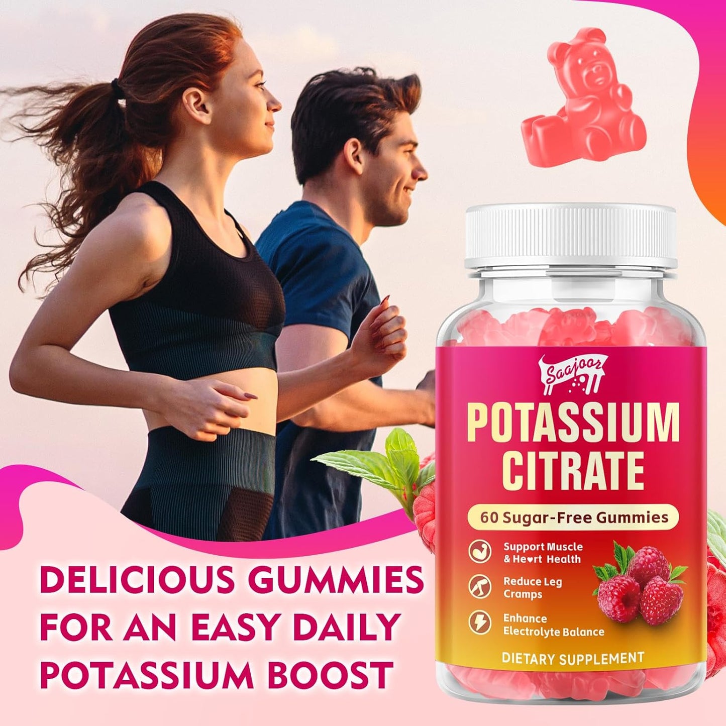 2 Pack Potassium Citrate Gummies 1000mg for Leg Cramps & Muscle Health - 120 Count - Adults Women & Men Supplement