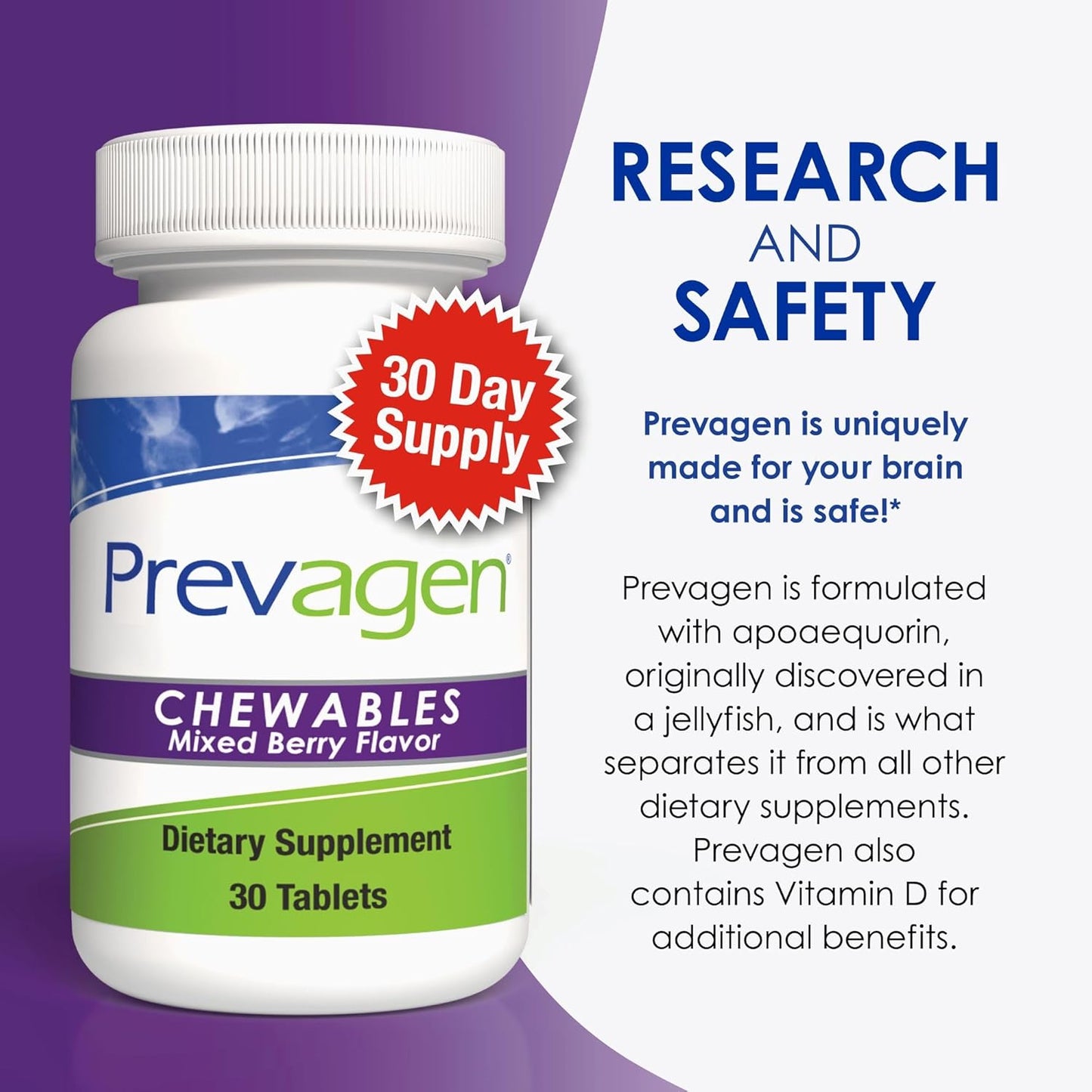 2-Pack Prevagen Regular Strength 10mg Chewables in Mixed Berry Flavor with Apoaequorin, Vitamin D, and 7-Day Pill Minder