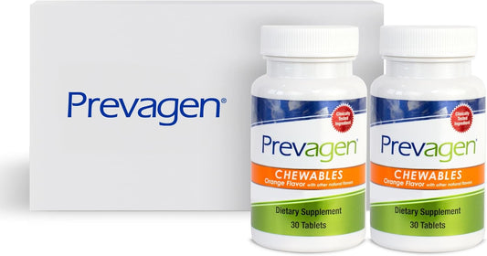 2-Pack Prevagen Regular Strength 10mg Chewables with Apoaequorin & Vitamin D, Orange Flavor, Includes Stackable Storage Box
