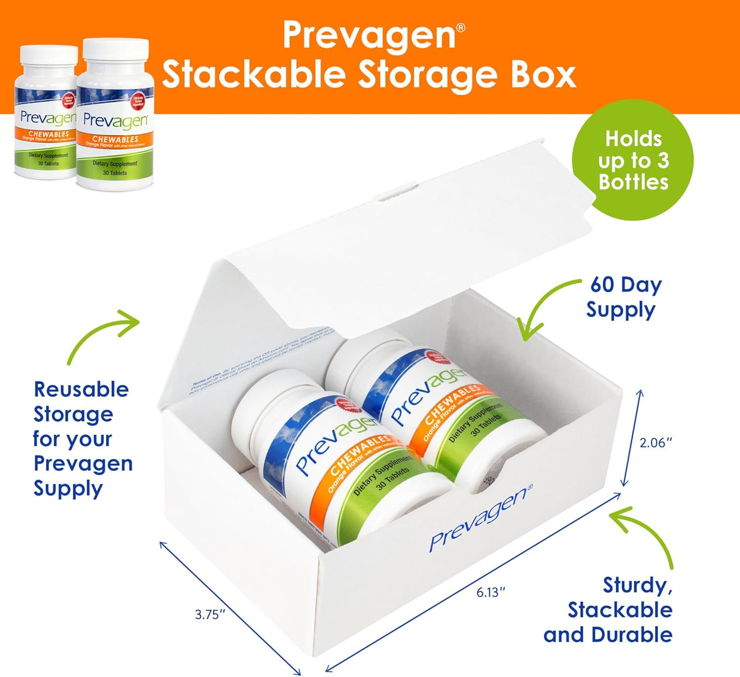 2-Pack Prevagen Regular Strength 10mg Chewables with Apoaequorin & Vitamin D, Orange Flavor, Includes Stackable Storage Box