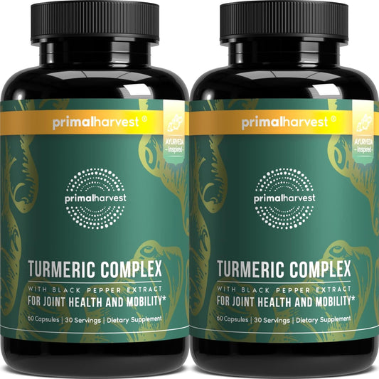 2 Pack Primal Turmeric Complex with Black Pepper Extract - Joint and Mobility Support Supplement - 120 Capsules for Men & Women