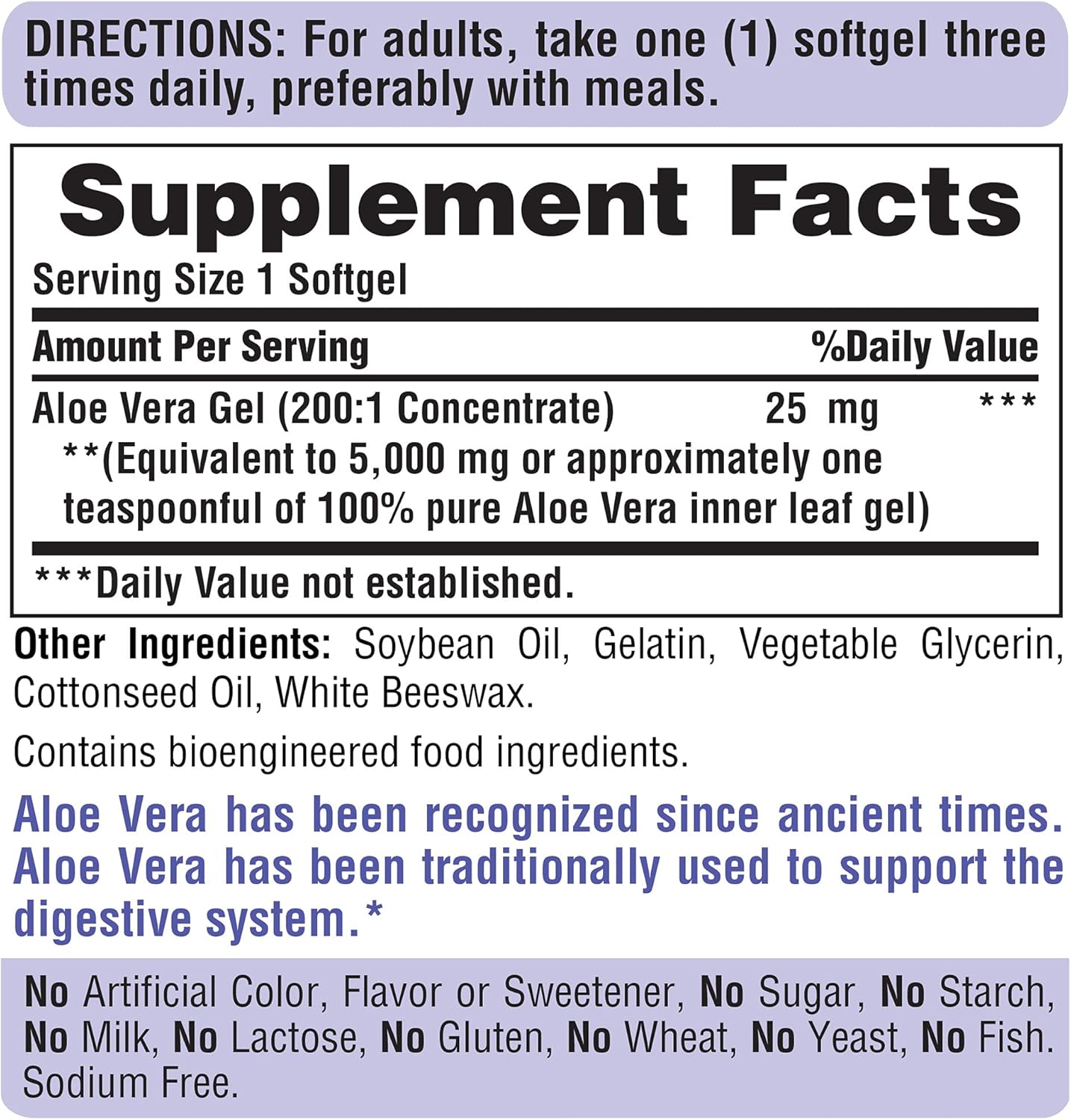 2-Pack Puritan's Pride Aloe Vera Extract Softgels, 25mg (5000mg Equivalent), 200 Count