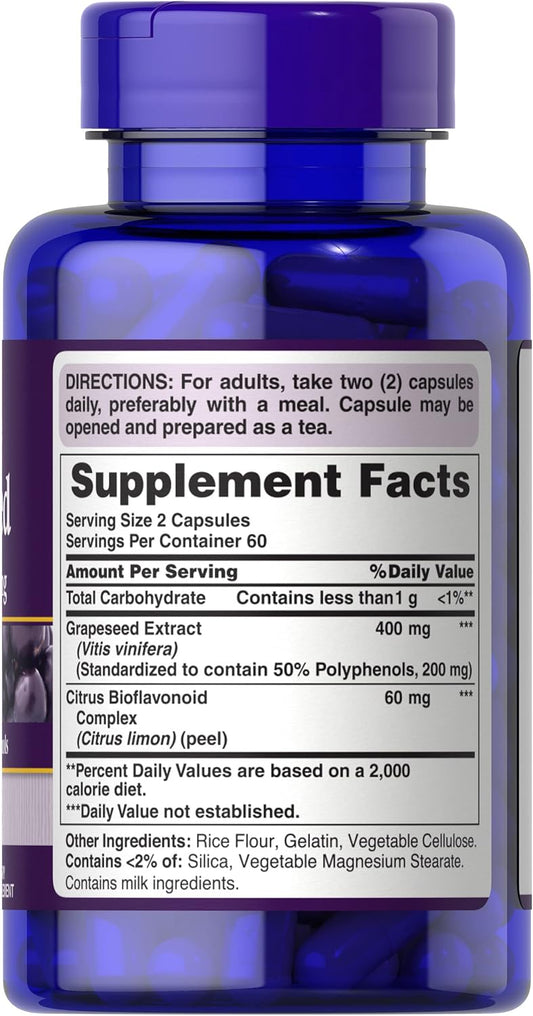 2 Pack Puritan's Pride Grapeseed Extract 200mg Capsules - 240 Count